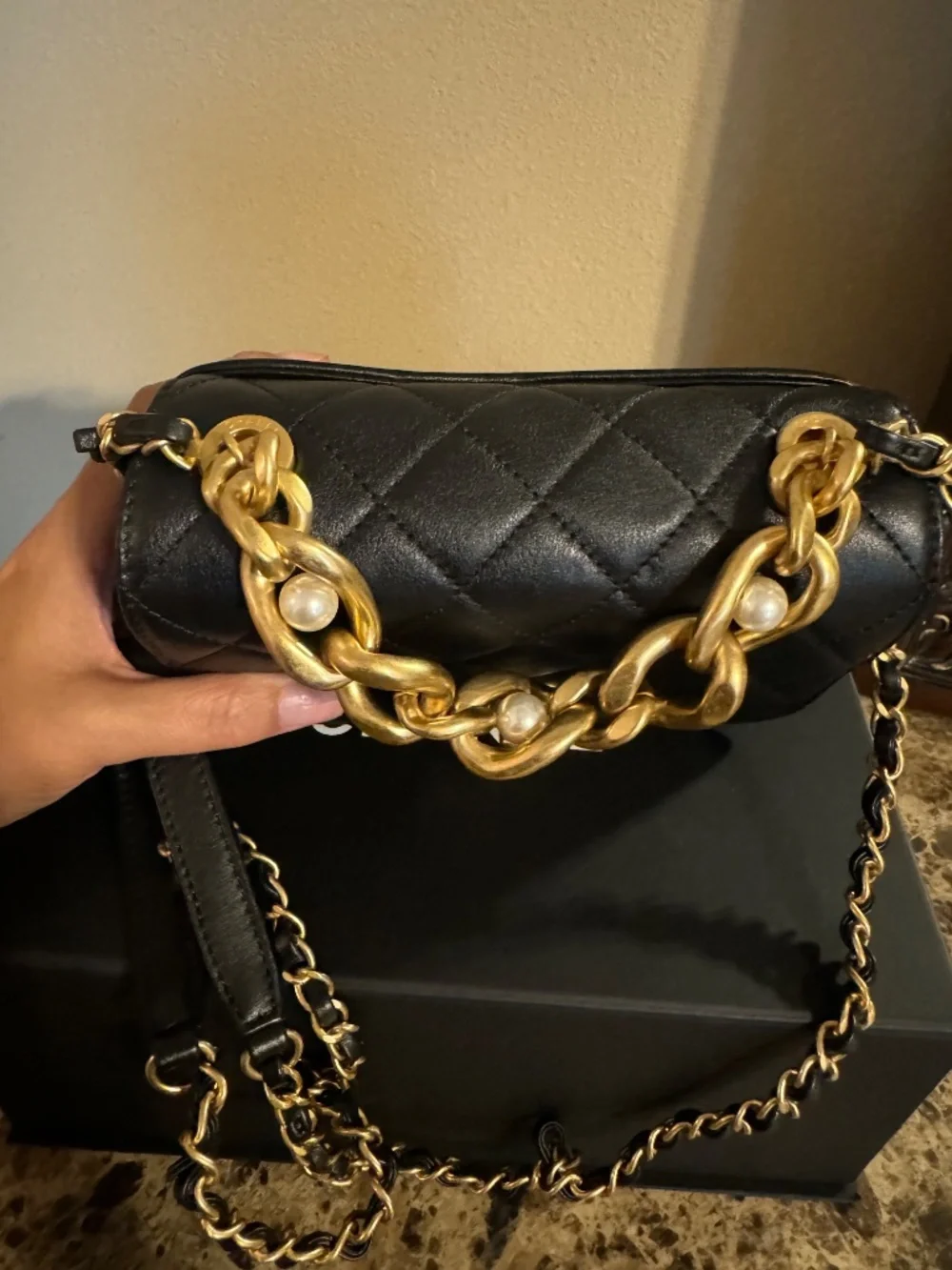 Chanel Black Quilted Mini Shoulder Bag with Gold Chain